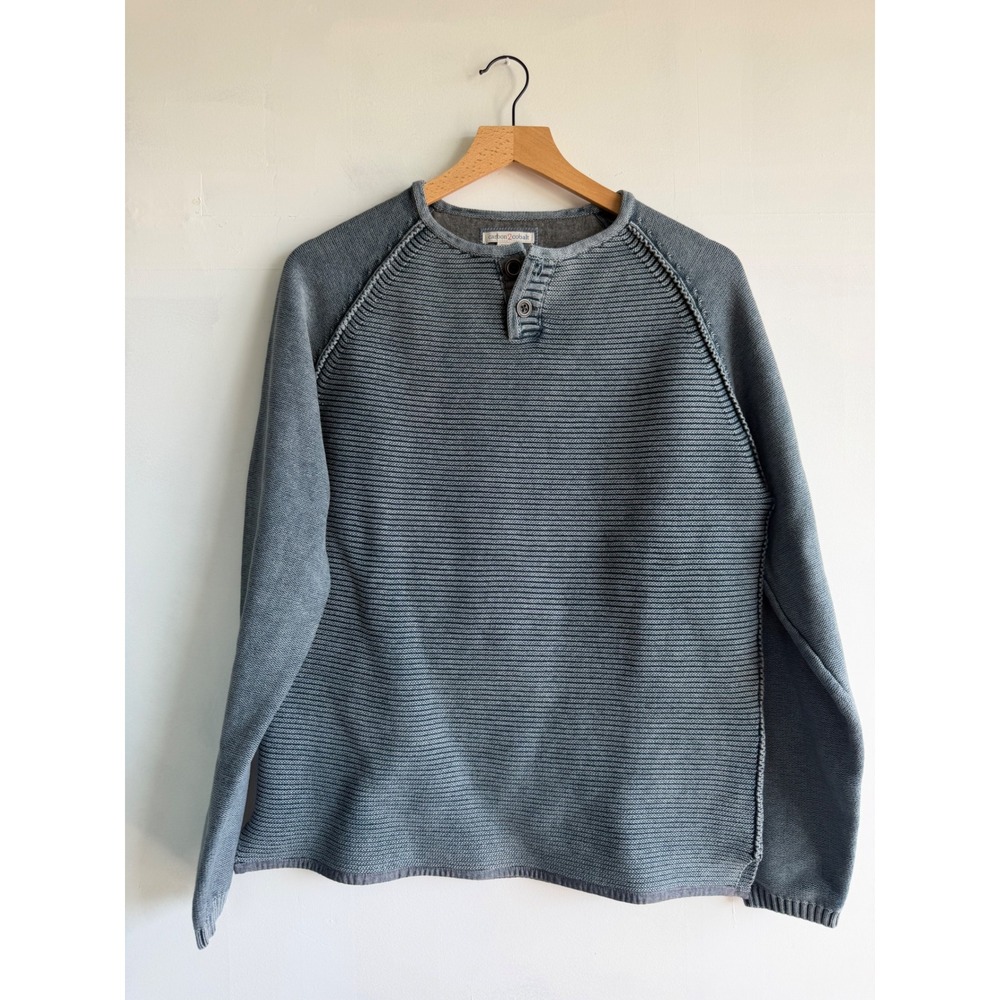 Carbon2Cobalt Effortless Henley Sweater Mens Medium Blue Grey Ribbed Cotton Knit